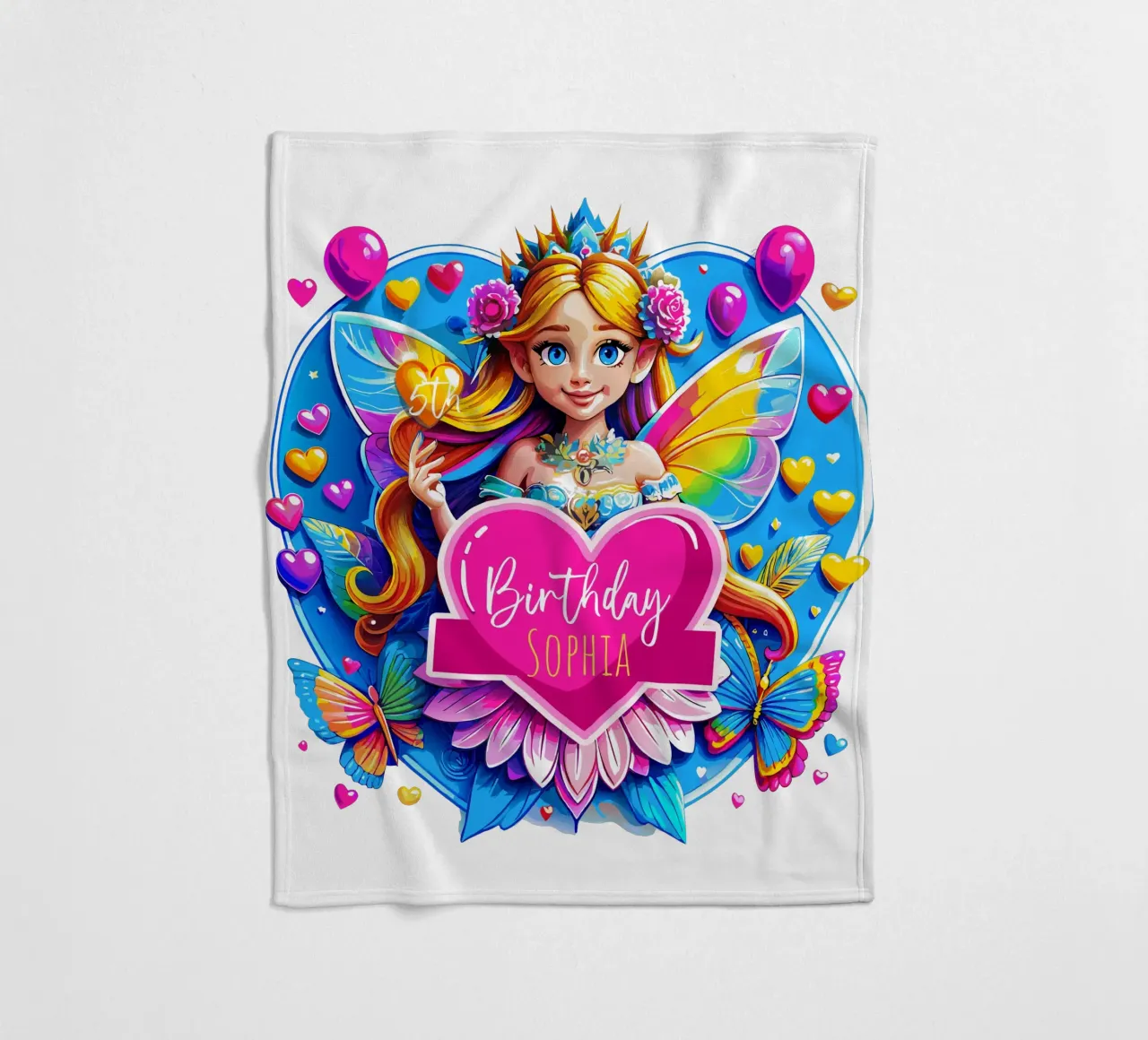 Rainbow Heart Fairy Magic Art - Añadir Costom Evento, Nombre, Edad manta de franela de Artnesia