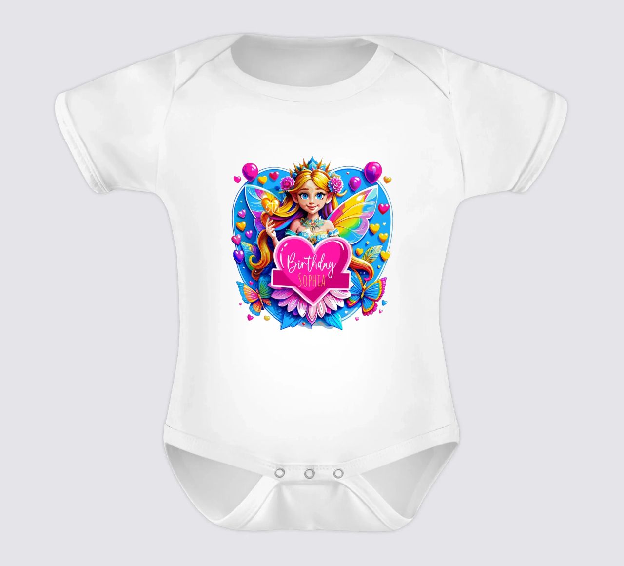 Rainbow Heart Fairy Magic Art - Aggiungi evento, nome ed età body neonato maniche corte da Artnesia