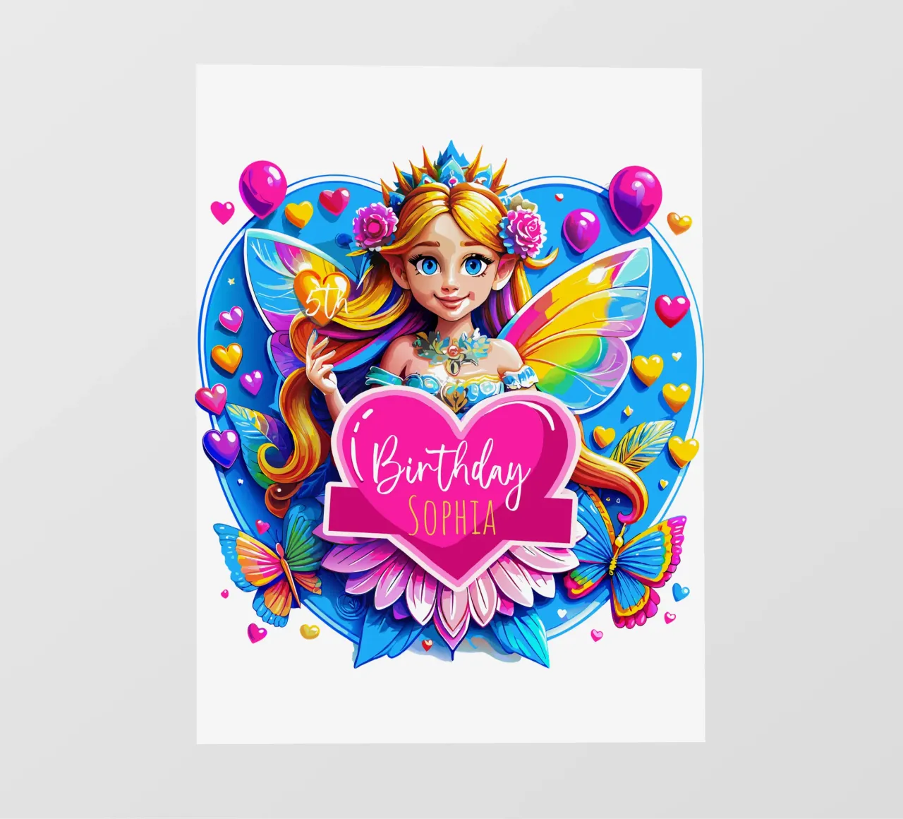 Rainbow Heart Fairy Magic Art - Add Costom Event, Name, Age backlit film by Artnesia
