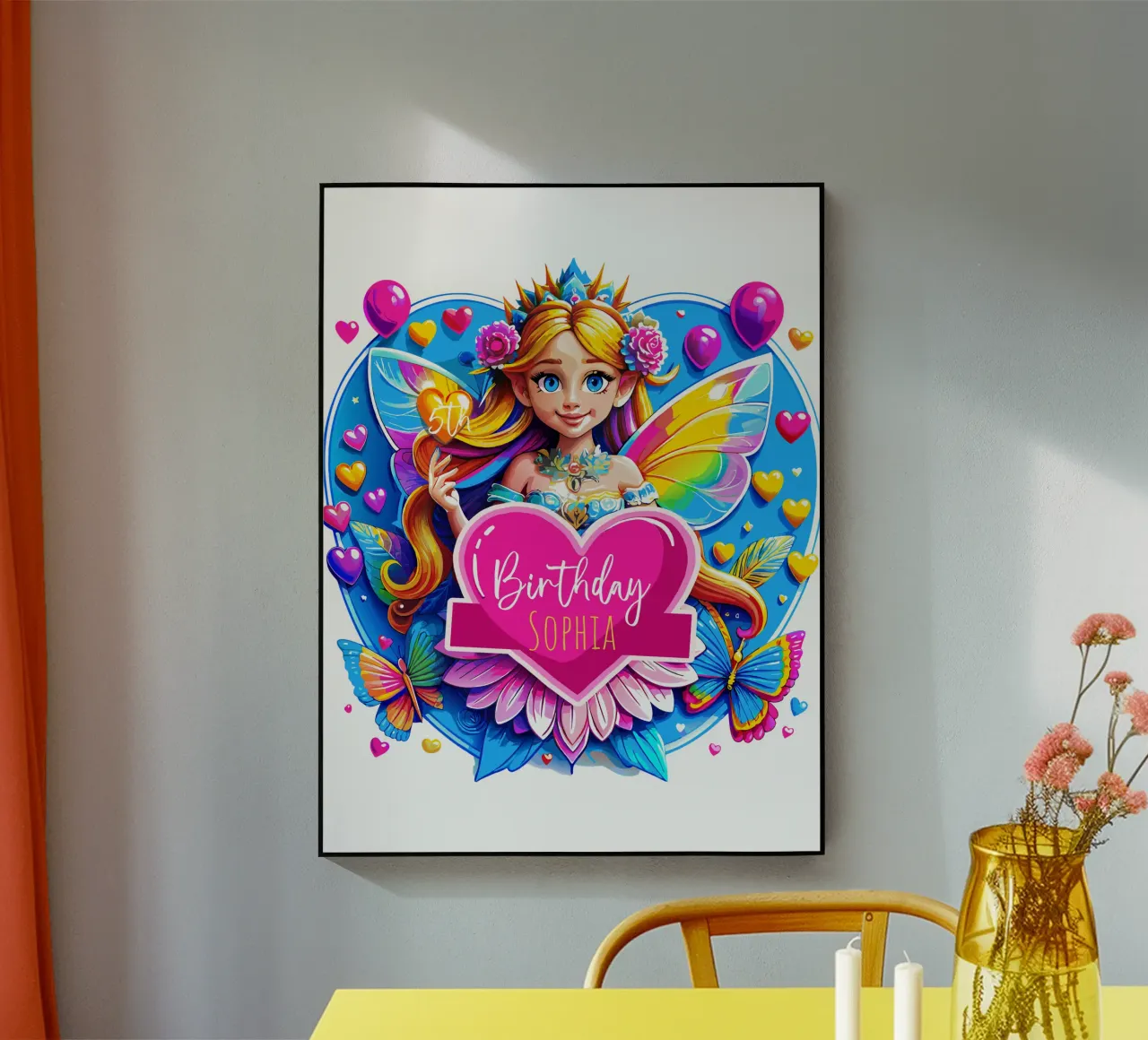 Rainbow Heart Fairy Magic Art - Add Costom Event, Name, Age acrylic glass by Artnesia