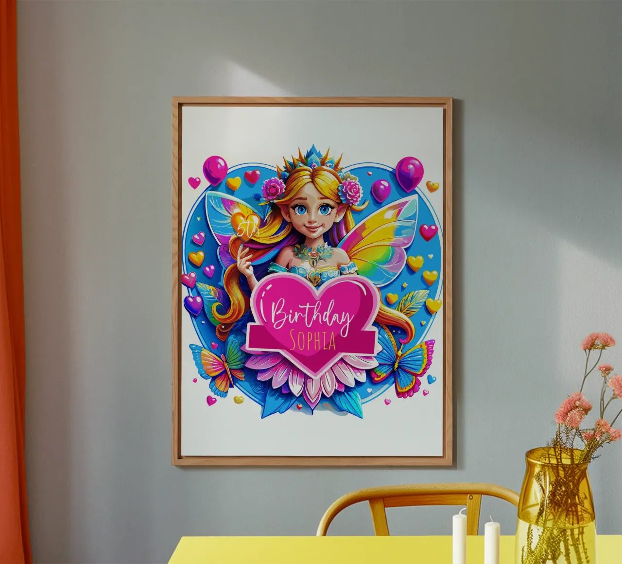 Rainbow Heart Fairy Magic Art - Add Costom Event, Name, Age alu-dibond by Artnesia