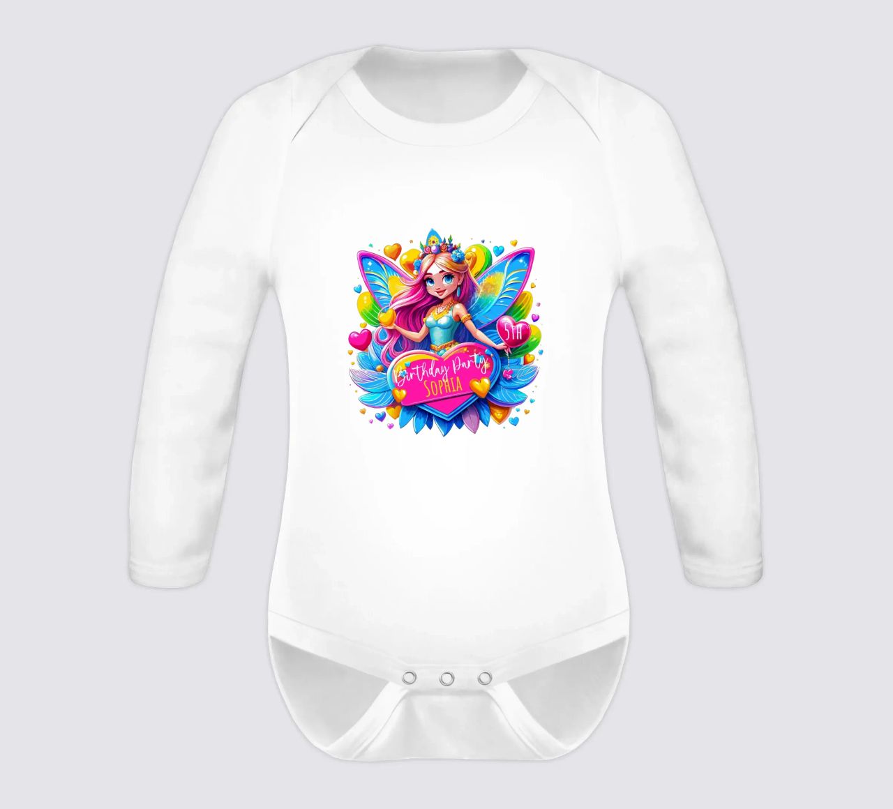 Little Fairy Magic Art - Add Custom Name, Event and Age long-sleeve baby romper by Artnesia