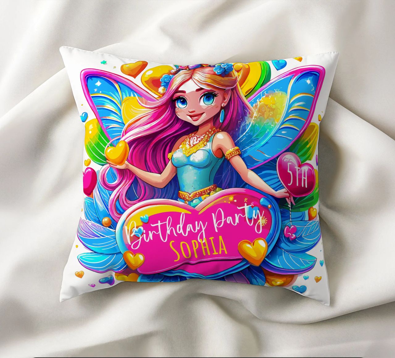 Little Fairy Magic Art - Add Custom Name, Event and Age decorative cushion by Artnesia