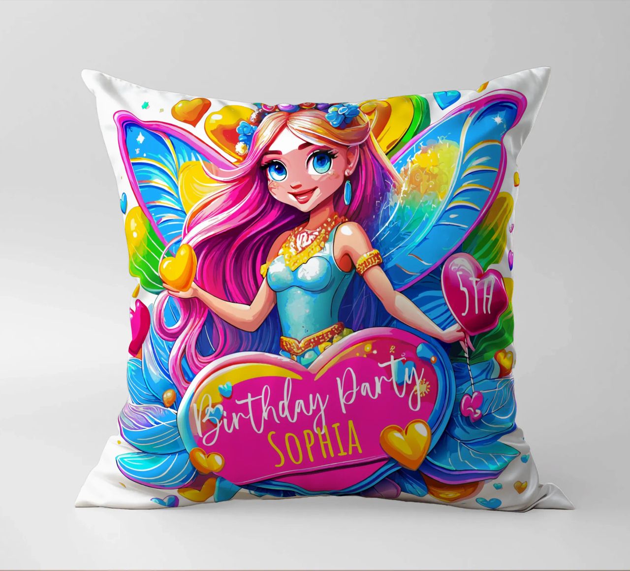 Little Fairy Magic Art - Add Custom Name, Event and Age decorative cushion by Artnesia
