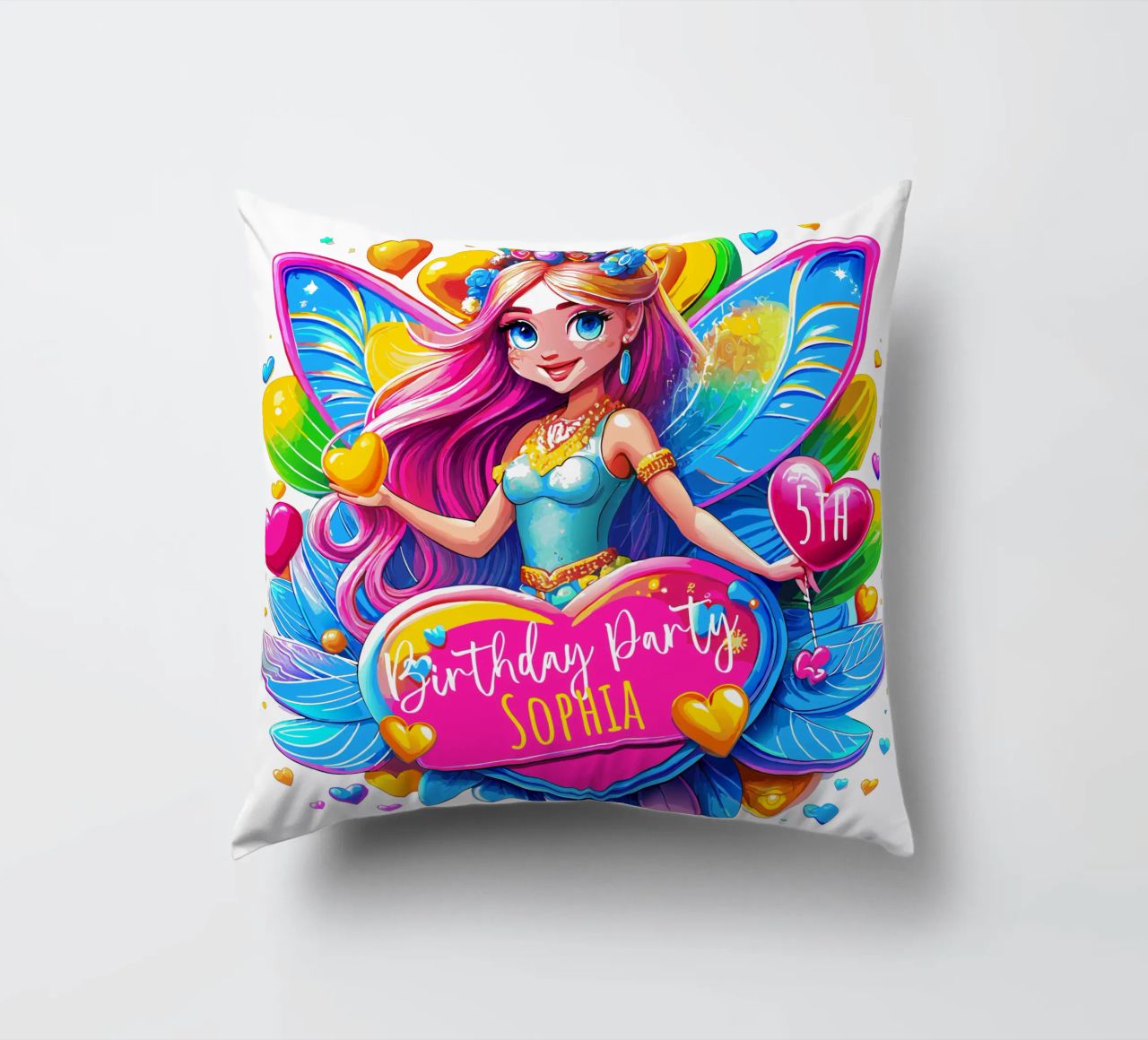 Little Fairy Magic Art - Add Custom Name, Event and Age decorative cushion by Artnesia