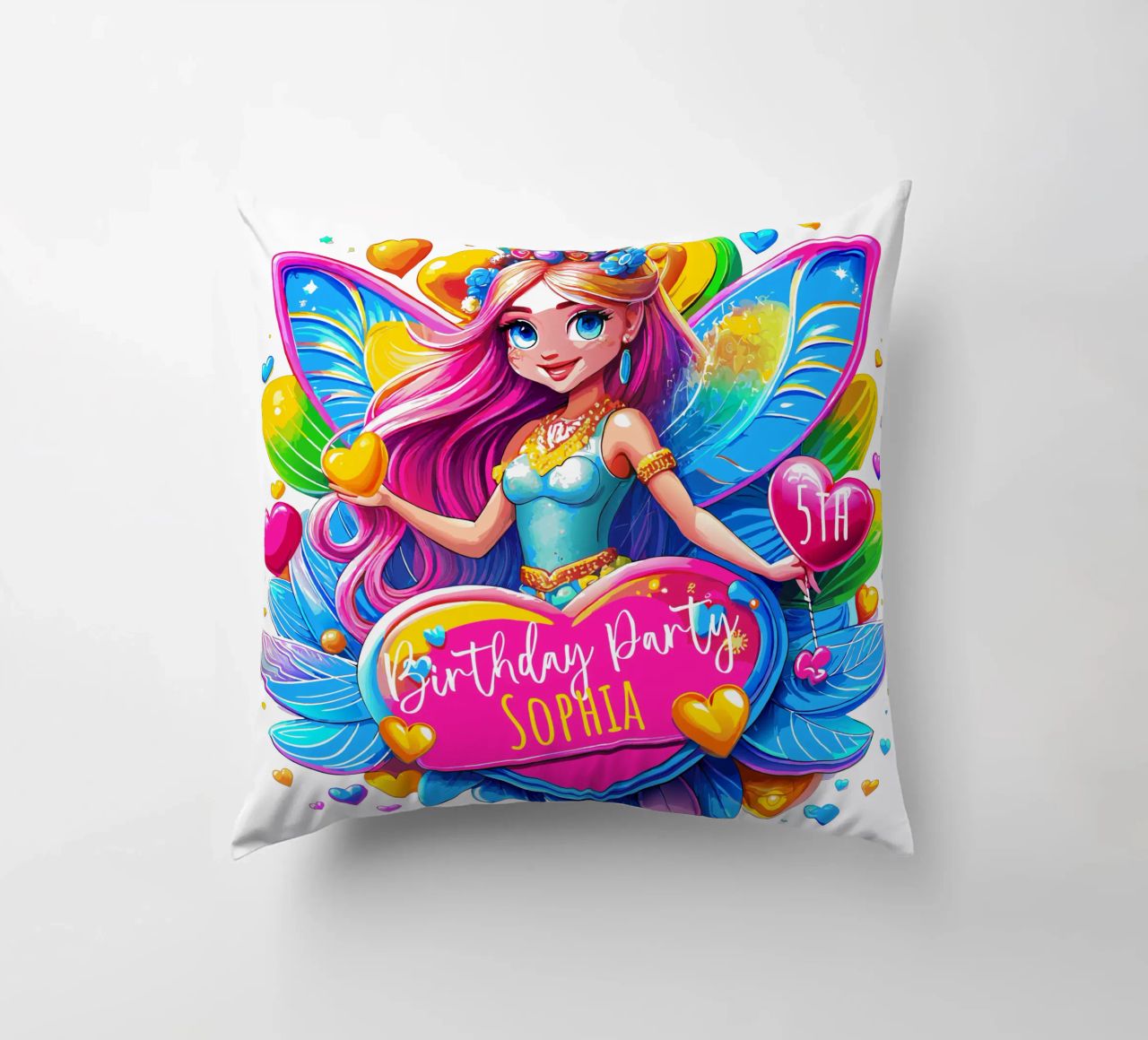 Little Fairy Magic Art - Add Custom Name, Event and Age decorative cushion by Artnesia