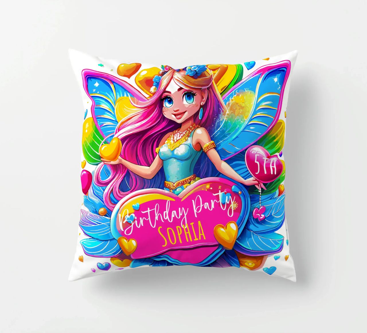 Little Fairy Magic Art - Add Custom Name, Event and Age decorative cushion by Artnesia