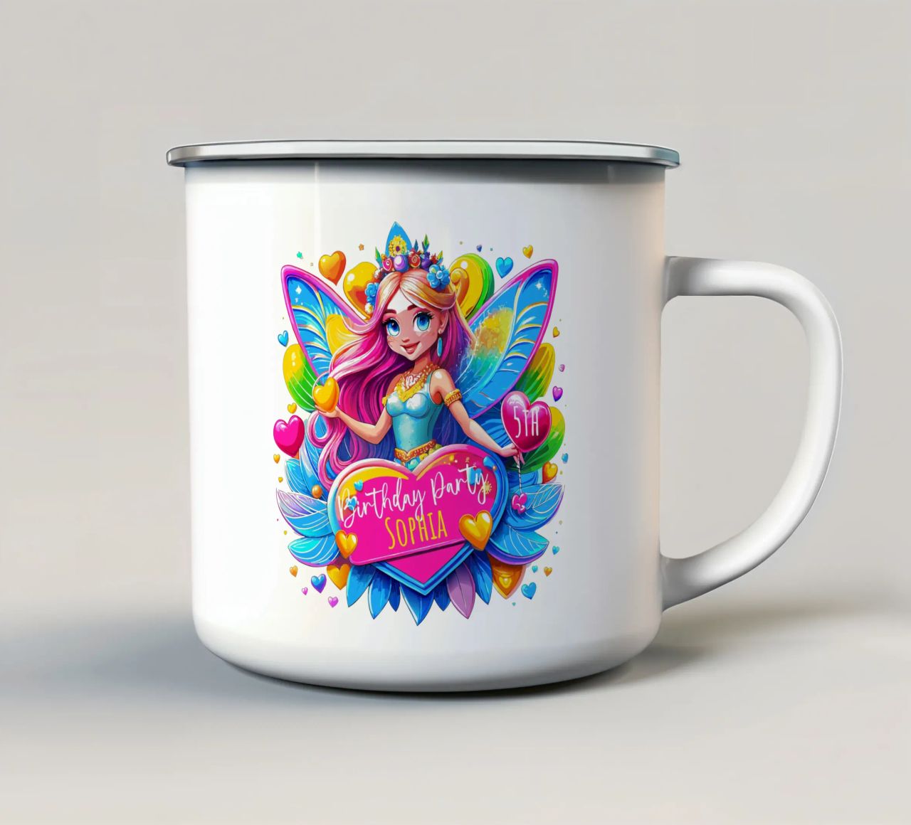 Little Fairy Magic Art - Add Custom Name, Event and Age enamel mug by Artnesia