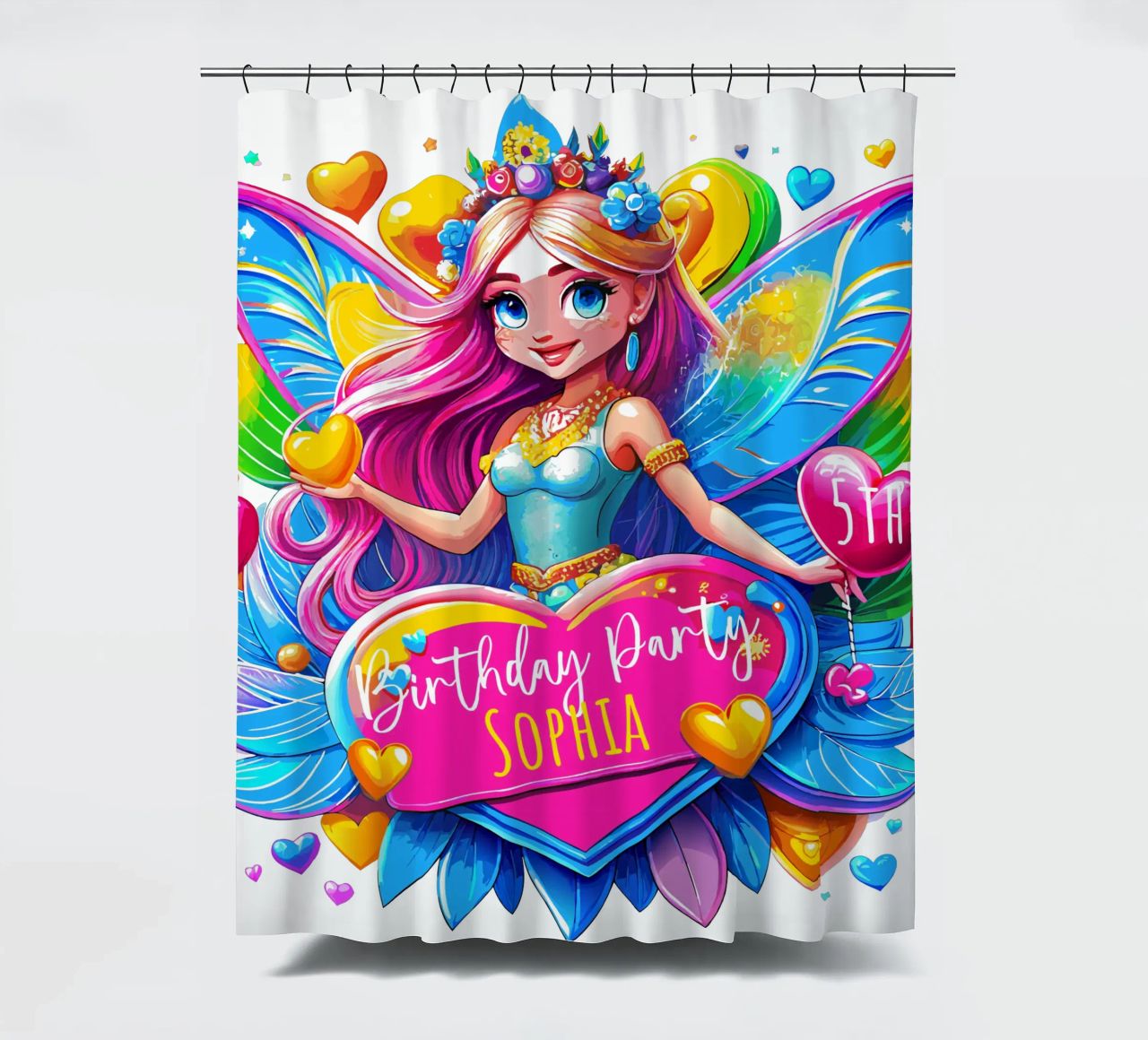 Little Fairy Magic Art - Add Custom Name, Event and Age shower curtain by Artnesia