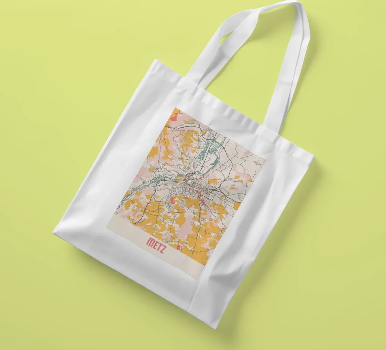 Stadsplattegrond van Metz in zachte pastelkleuren - Stedelijk ontwerp jute draagtas van MOOODZART