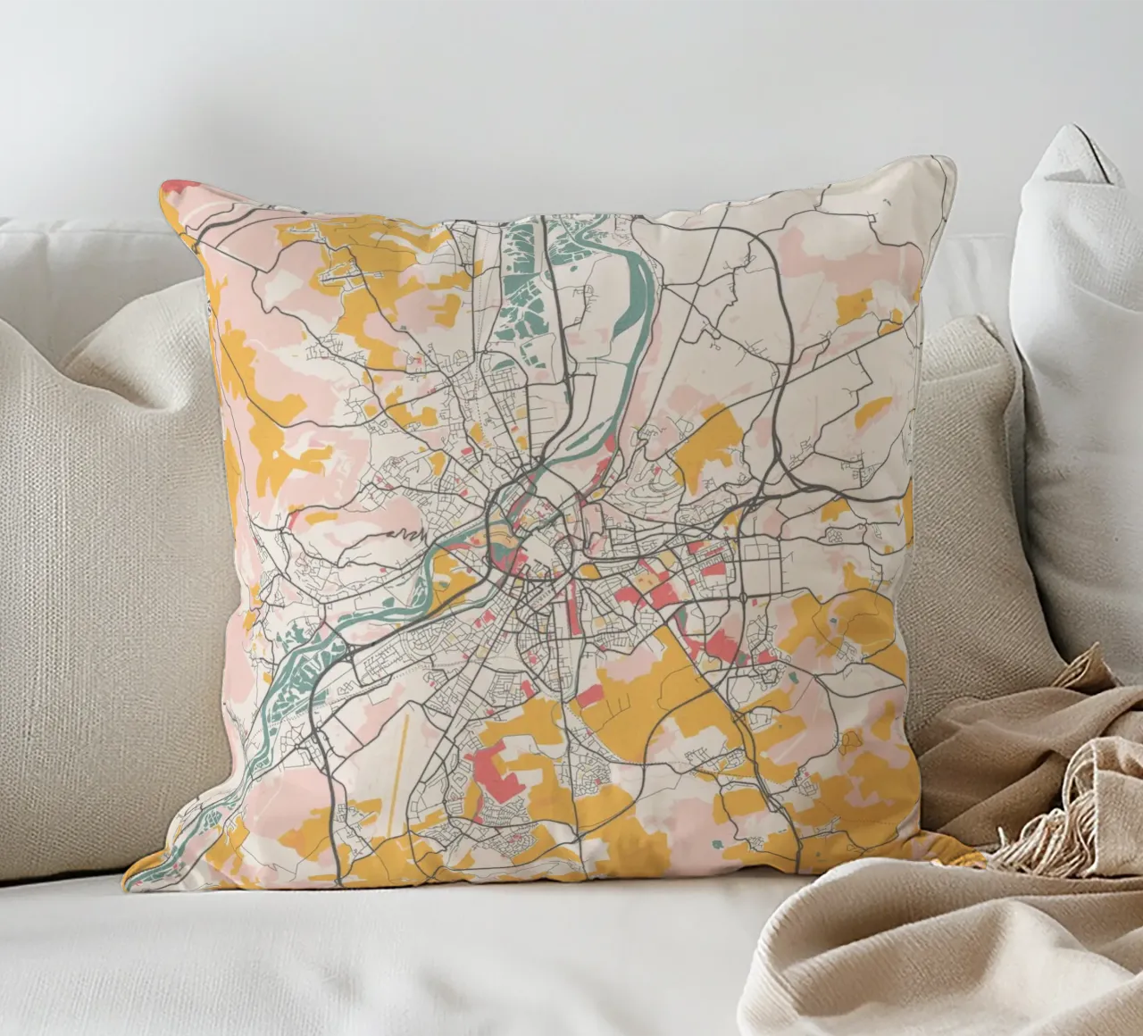 Mappa della città di Metz in morbidi colori pastello - Urban design cuscino da MOOODZART