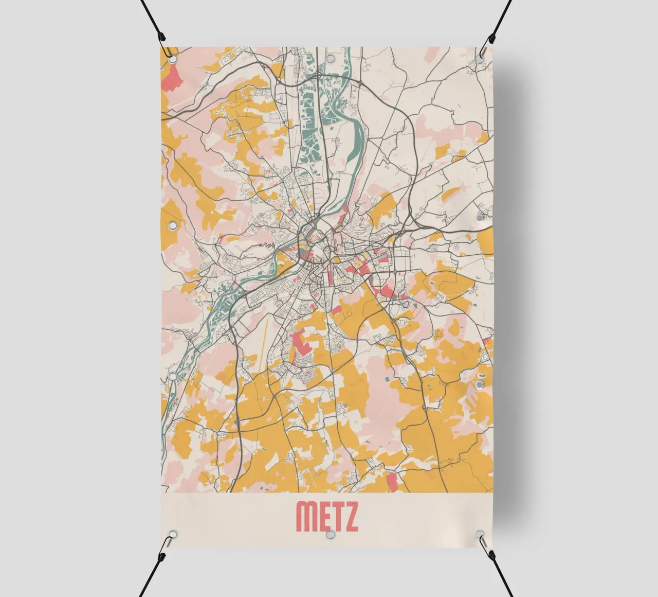 Mappa della città di Metz in morbidi colori pastello - Urban design telo in pvc da MOOODZART