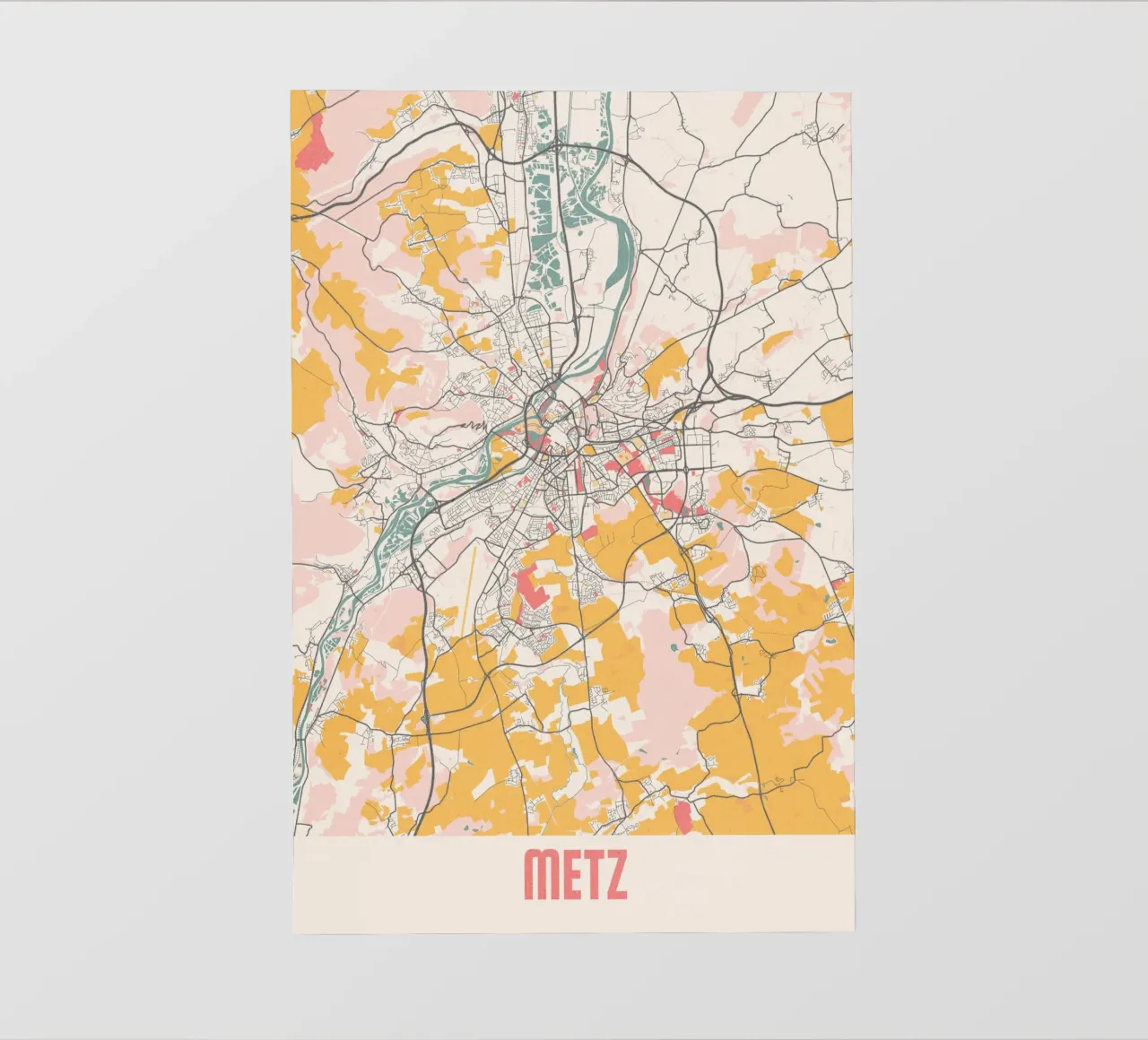 Mappa della città di Metz in morbidi colori pastello - Urban design telo in pvc da MOOODZART