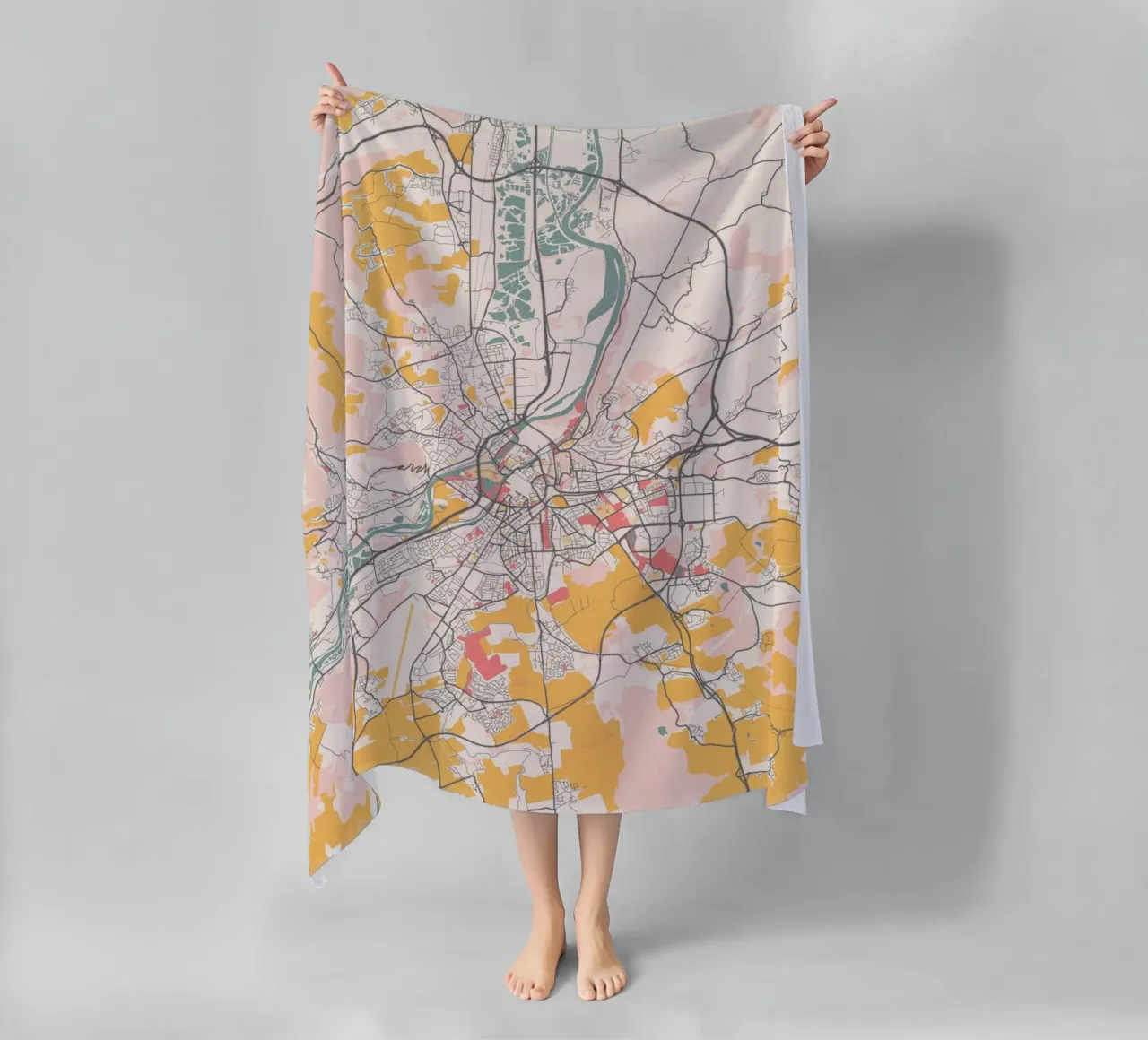 Mappa della città di Metz in morbidi colori pastello - Urban design telo mare da MOOODZART