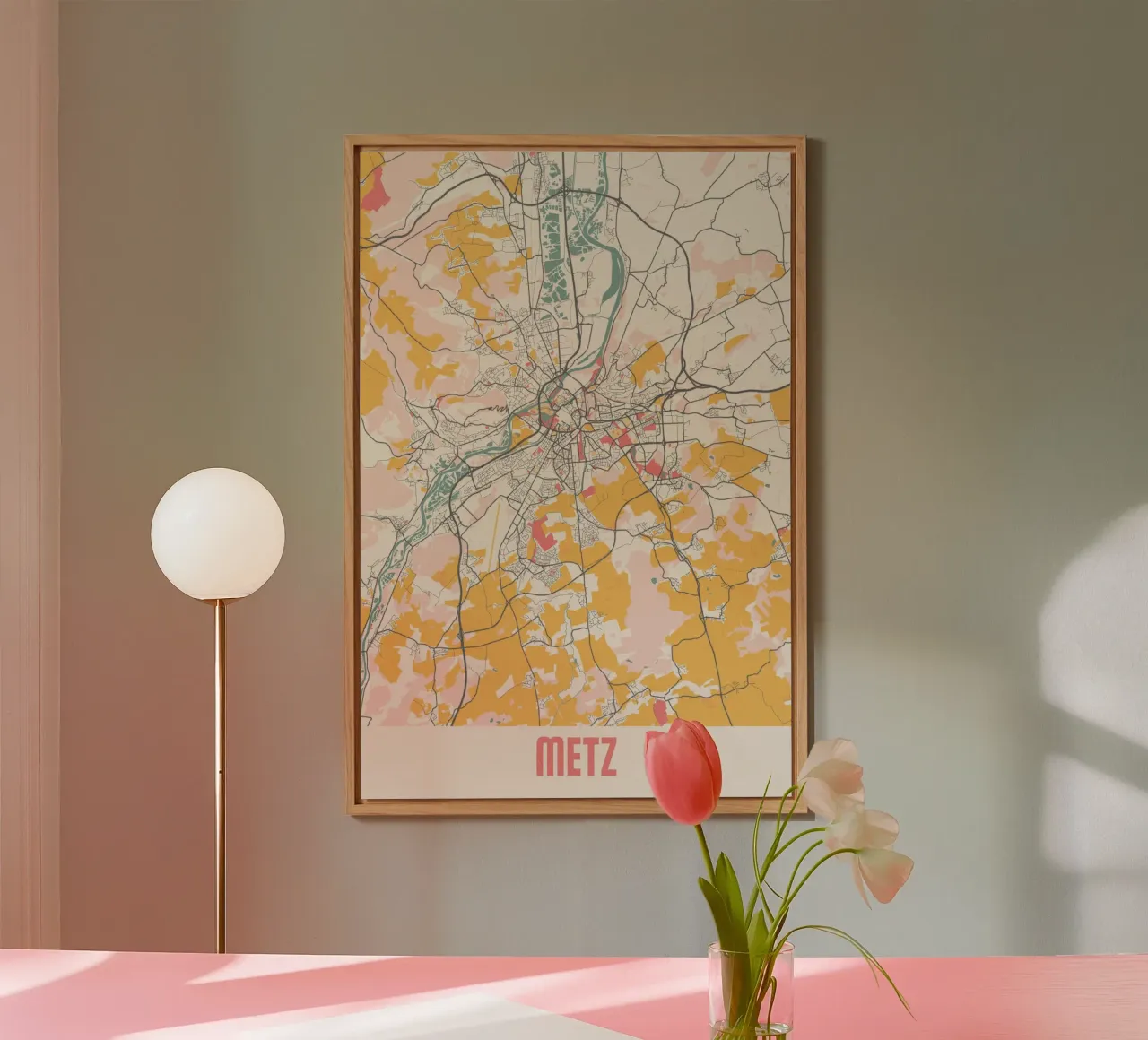 Stadsplattegrond van Metz in zachte pastelkleuren - Stedelijk ontwerp forex-plaat van MOOODZART