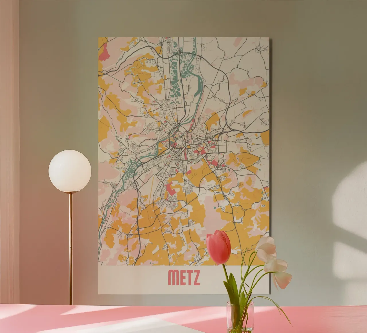 Stadsplattegrond van Metz in zachte pastelkleuren - Stedelijk ontwerp forex-plaat van MOOODZART