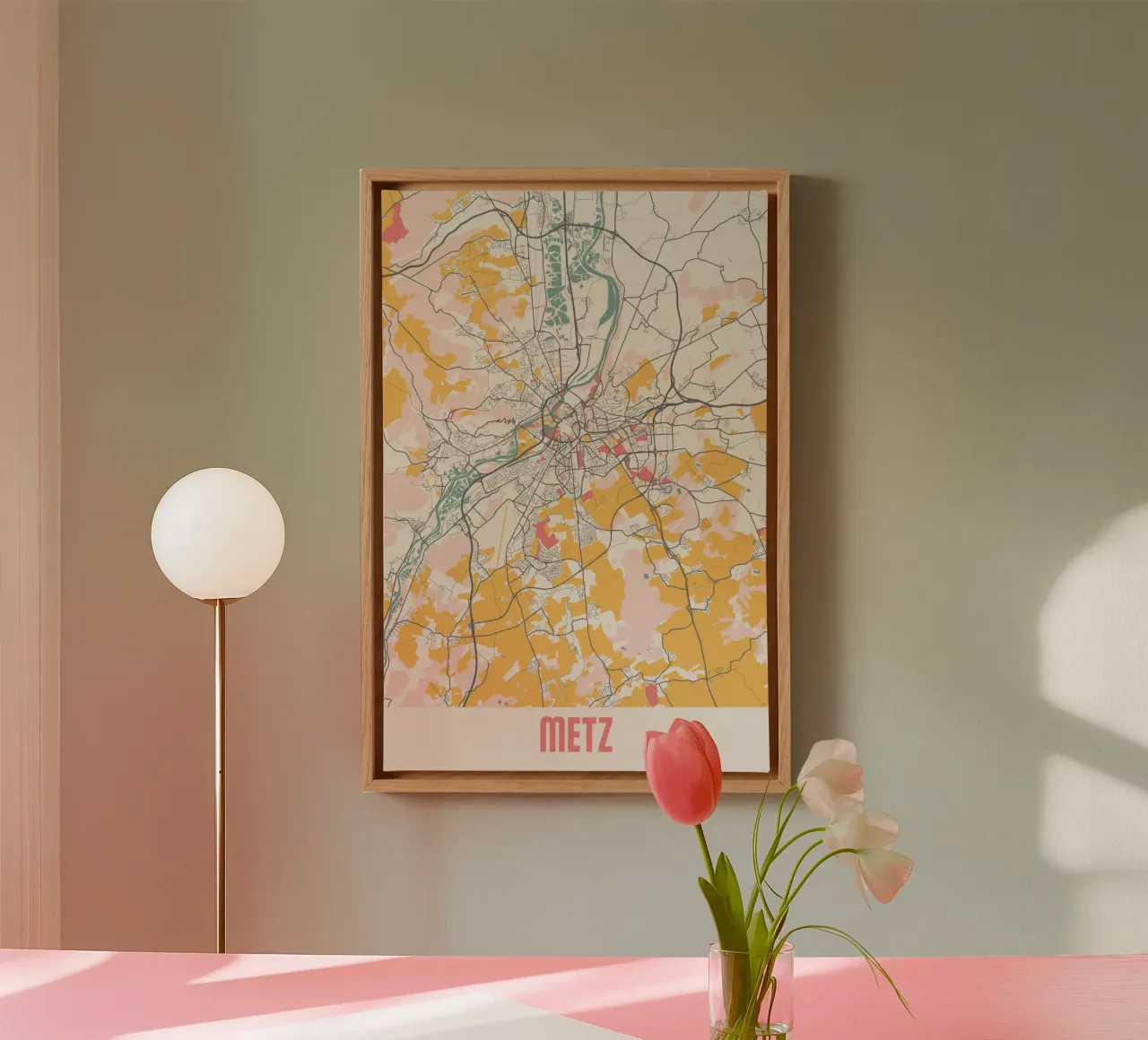 Stadsplattegrond van Metz in zachte pastelkleuren - Stedelijk ontwerp canvas van MOOODZART