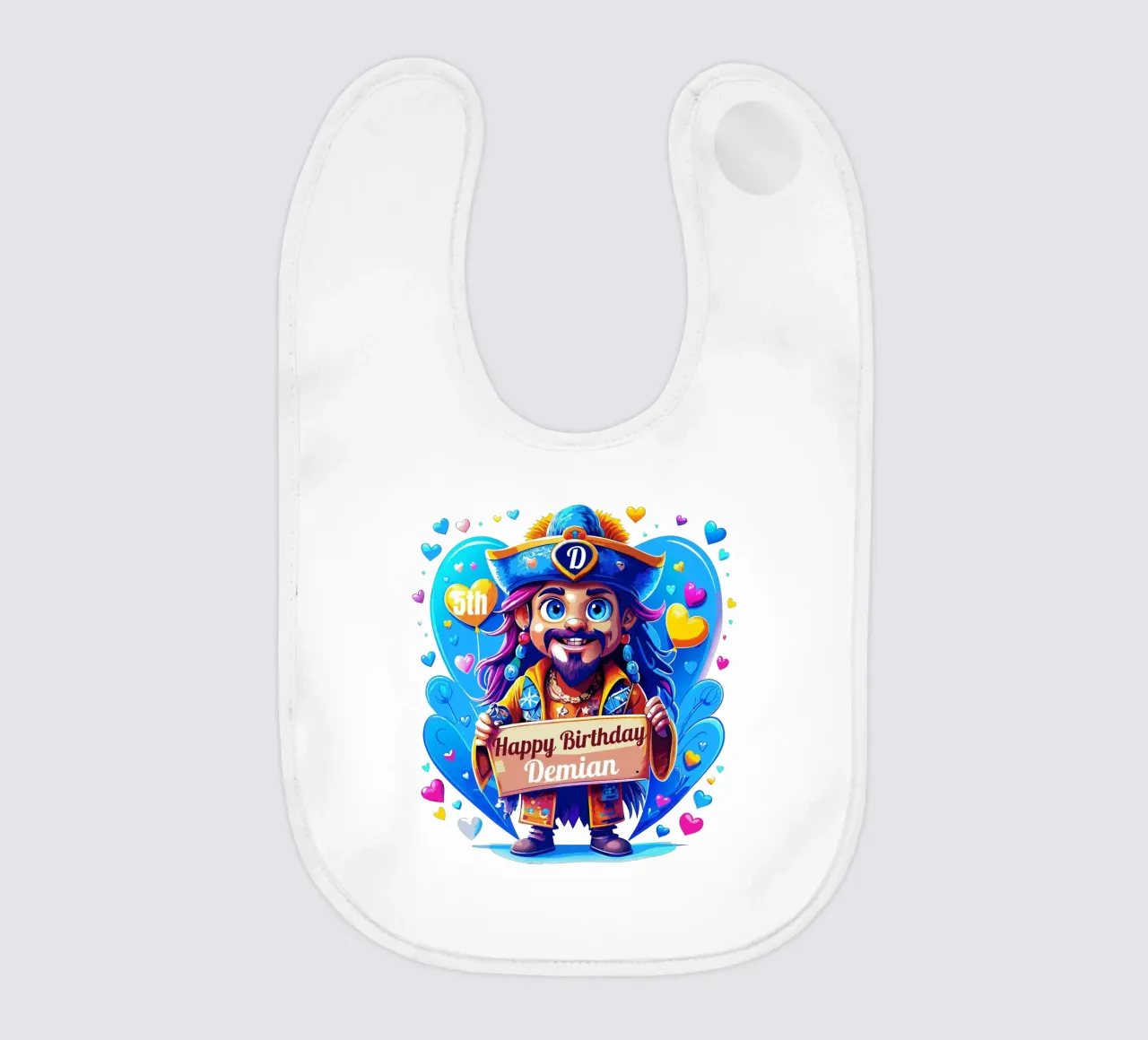 Kids' Pirate Captain Holding a Board Sign - Add Custom Name baby bib by Artnesia