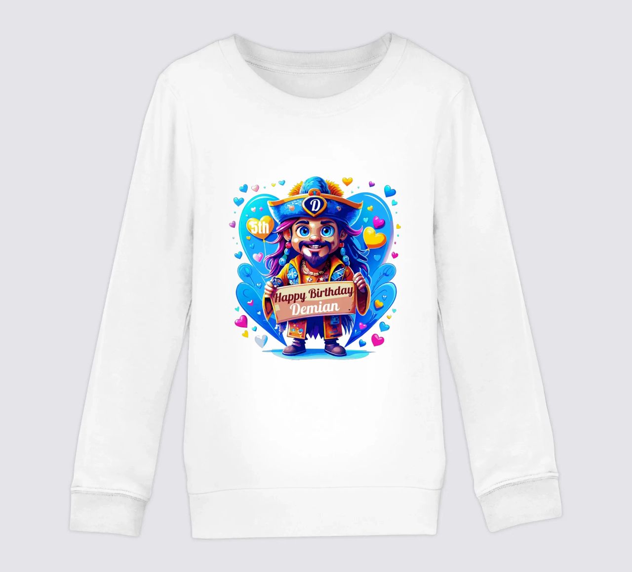 Cartel infantil Capitán pirata sujetando una tabla - Añadir nombre personalizado sudadera para niño de Artnesia