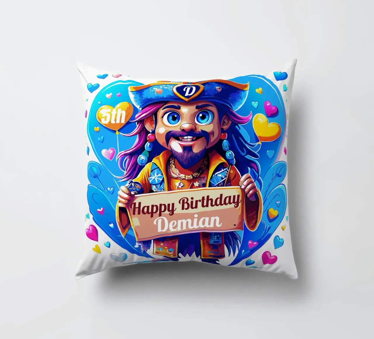 Kids' Pirate Captain Holding a Board Sign - Add Custom Name decorative cushion by Artnesia