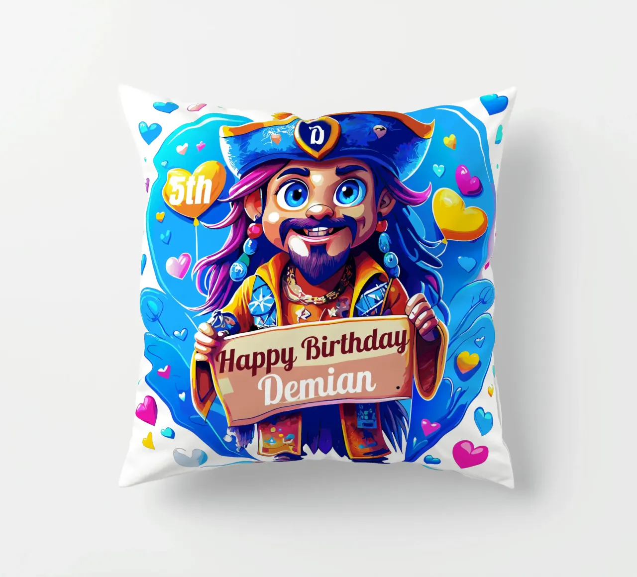 Kids' Pirate Captain Holding a Board Sign - Add Custom Name decorative cushion by Artnesia