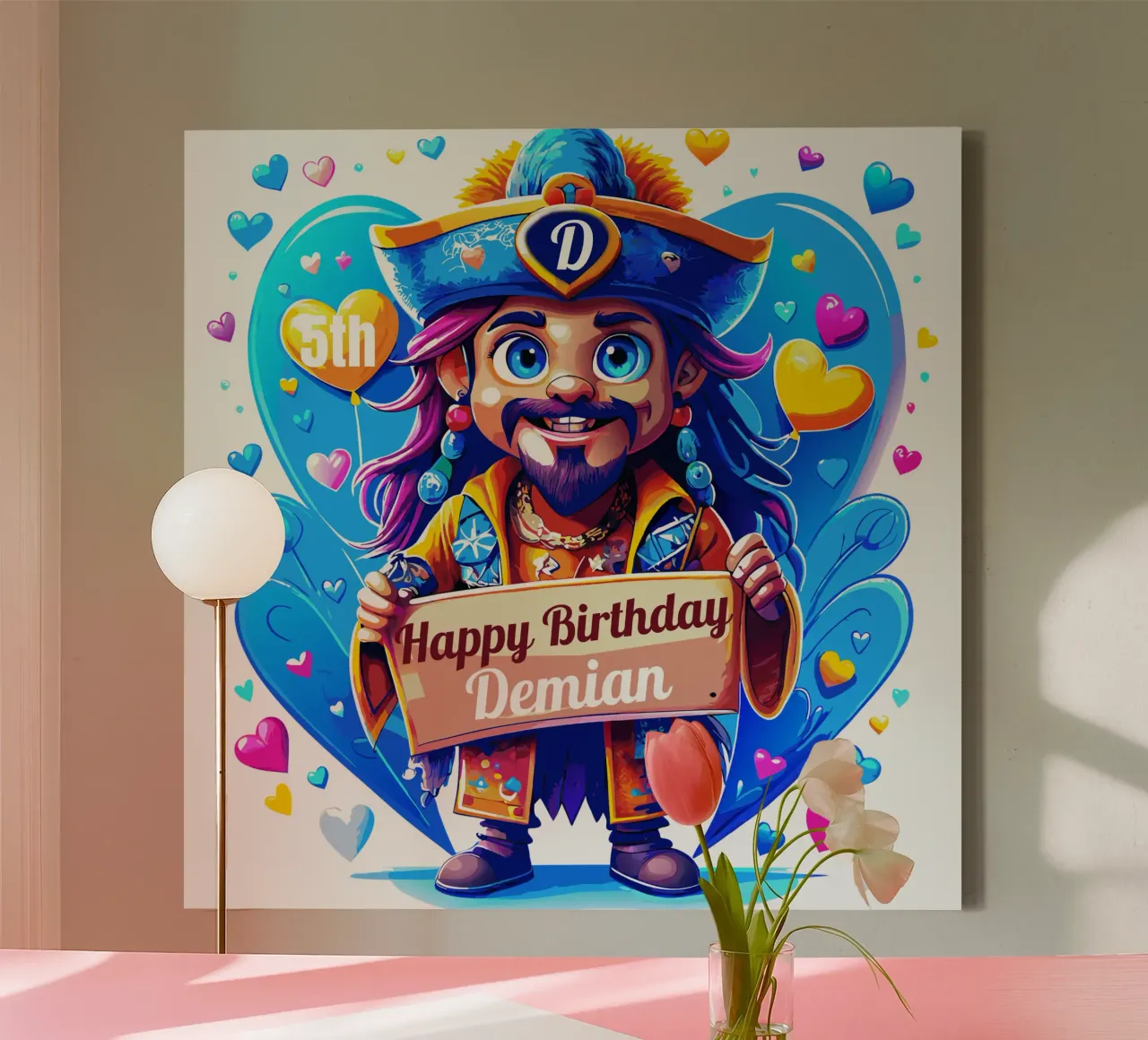 Kids' Pirate Captain Holding a Board Sign - Add Custom Name canvas by Artnesia