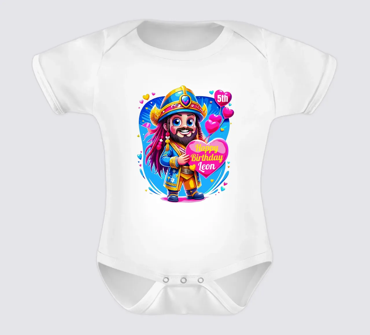 Cartello con palloncini a forma di cuore del Capitano Pirata per bambini Personalizzato body neonato maniche corte da Artnesia