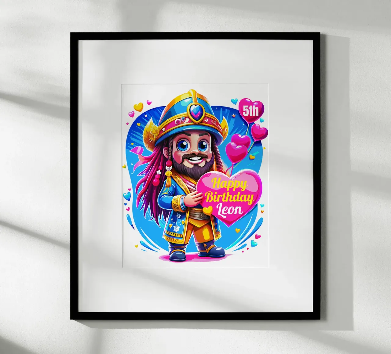 Cartello con palloncini a forma di cuore del Capitano Pirata per bambini Personalizzato poster con telaio in plastica da Artnesia