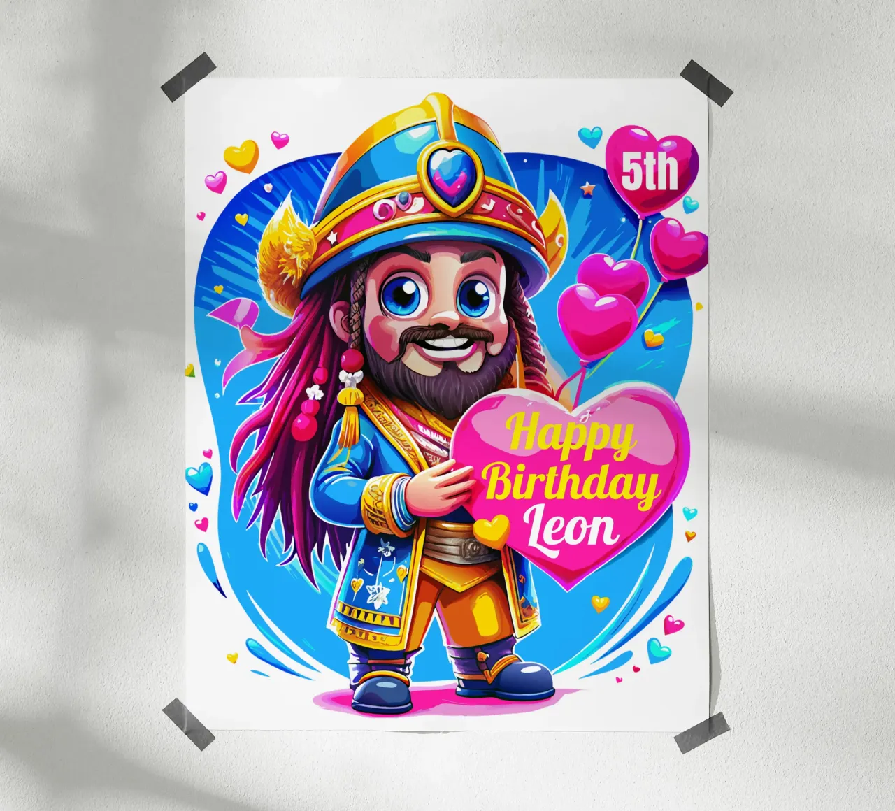 Cartello con palloncini a forma di cuore del Capitano Pirata per bambini Personalizzato poster con telaio in plastica da Artnesia