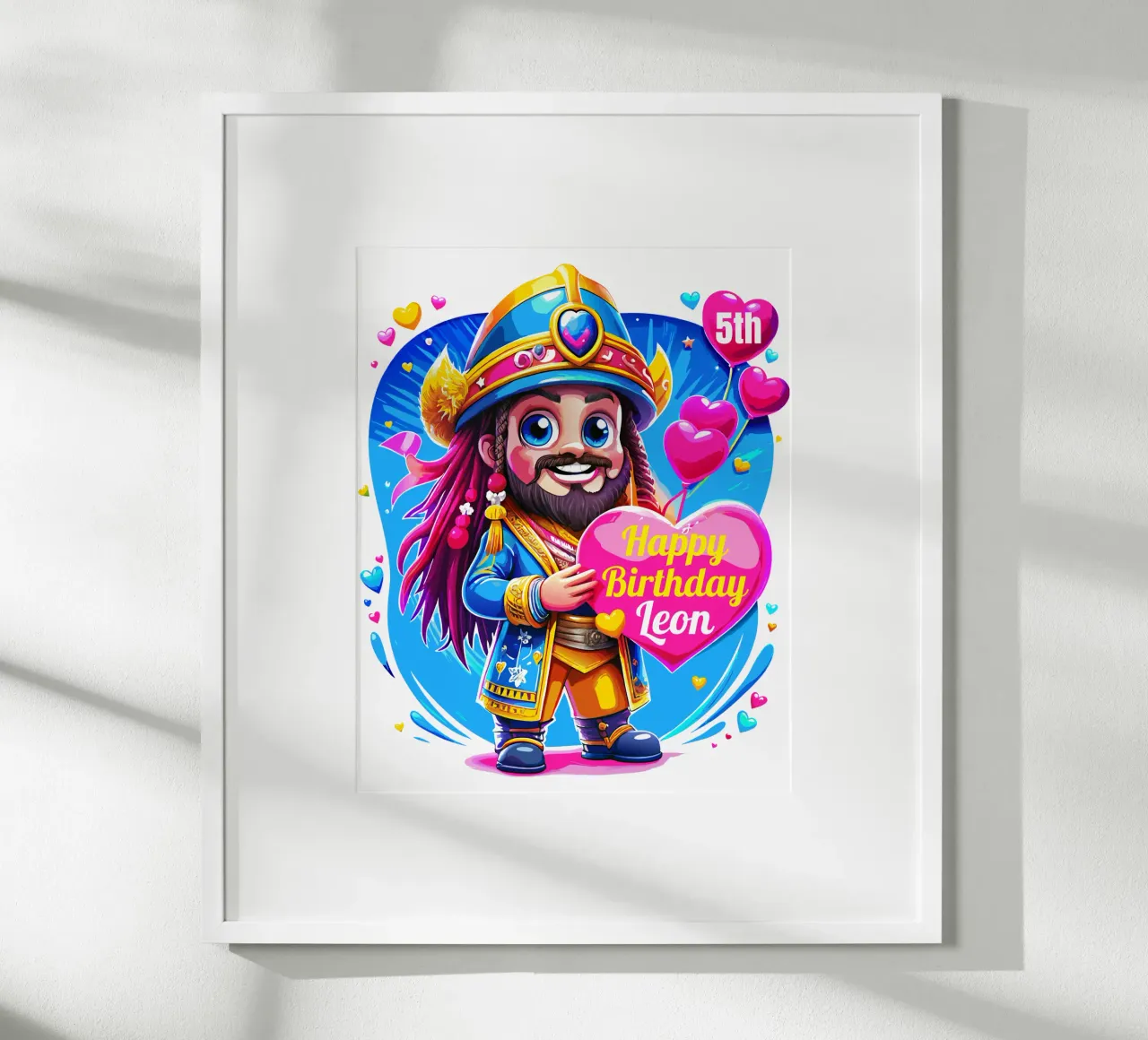 Cartello con palloncini a forma di cuore del Capitano Pirata per bambini Personalizzato poster con telaio in plastica da Artnesia