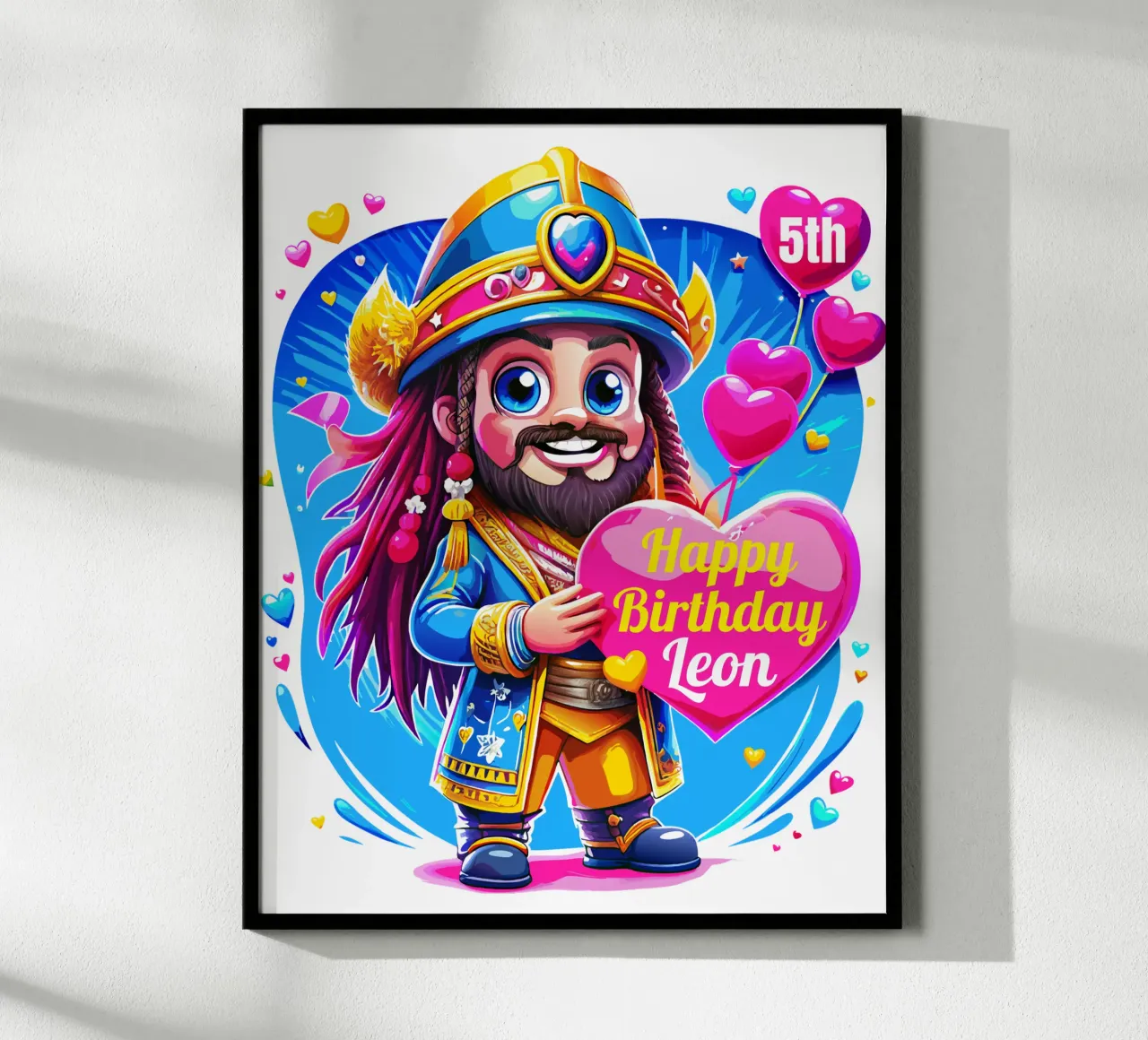 Cartello con palloncini a forma di cuore del Capitano Pirata per bambini Personalizzato poster con telaio in plastica da Artnesia