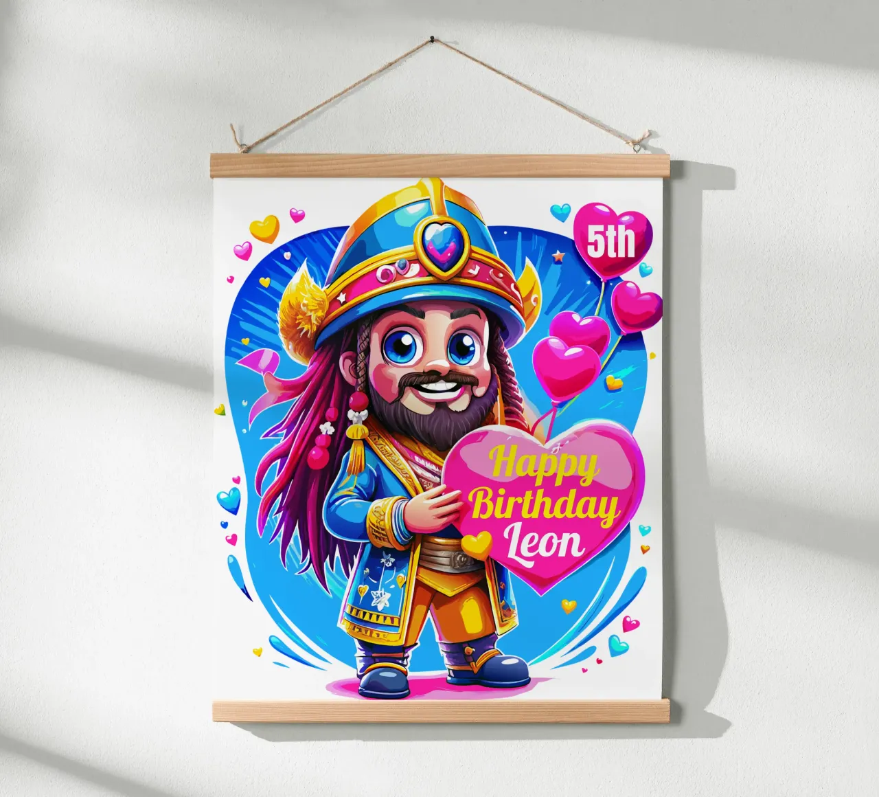 Cartello con palloncini a forma di cuore del Capitano Pirata per bambini Personalizzato poster con telaio in plastica da Artnesia