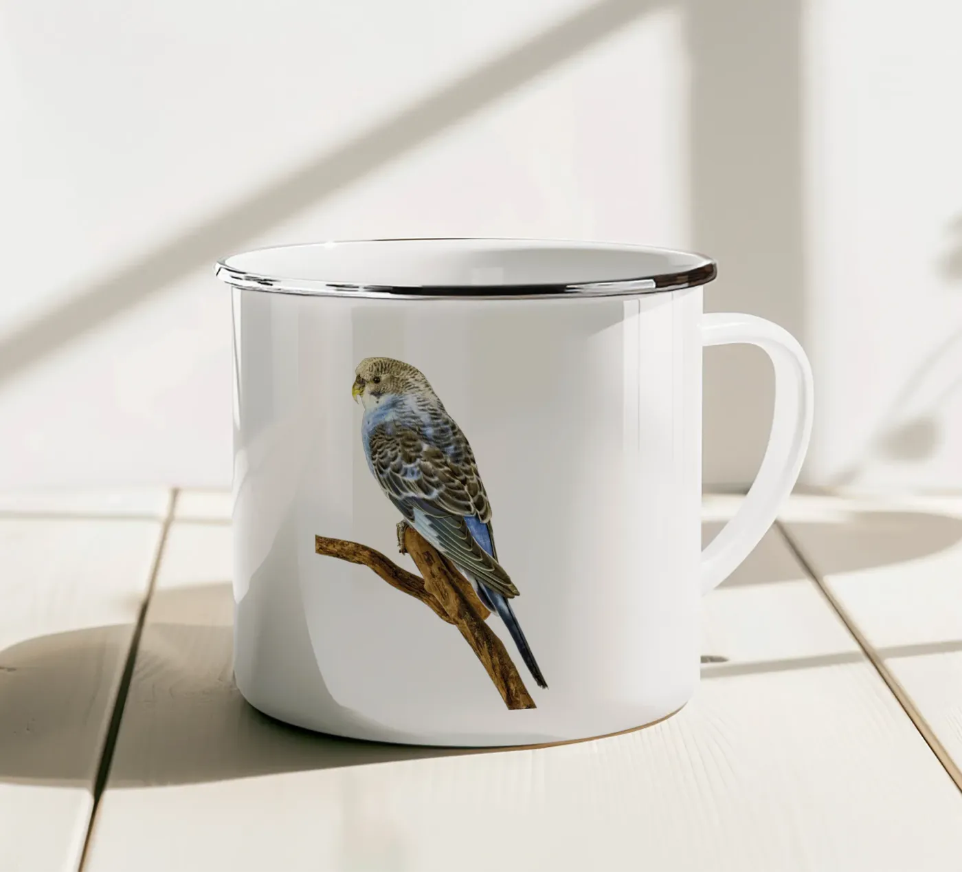 Parakeets enamel mug by Curious Collections by Marielle Leenders