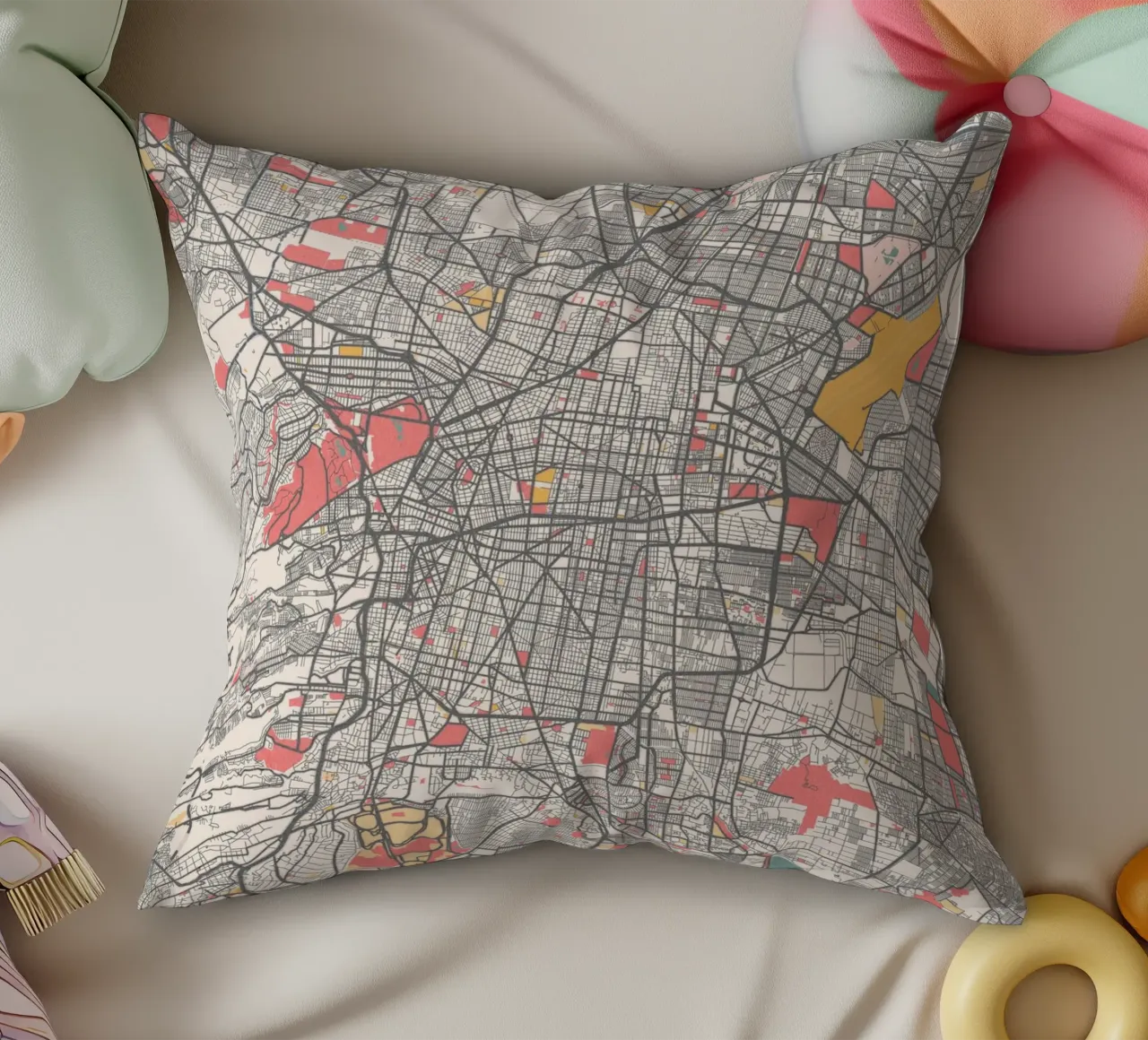 Mappa di Città del Messico in colori pastello - Design urbano cuscino da MOOODZART