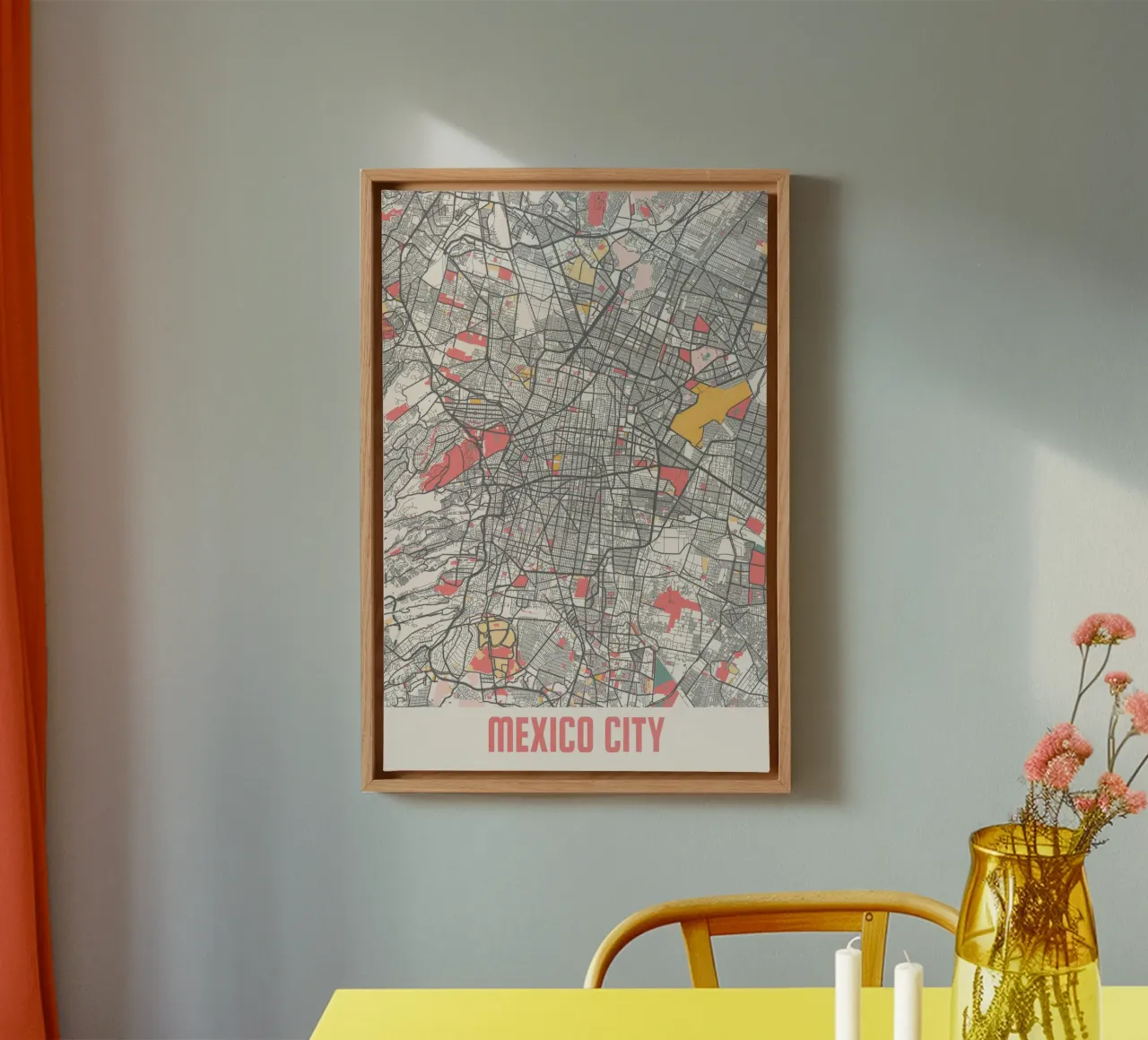 Stadsplattegrond van Mexico-stad in pastelkleuren - Stedelijk ontwerp canvas met Baklijst van MOOODZART