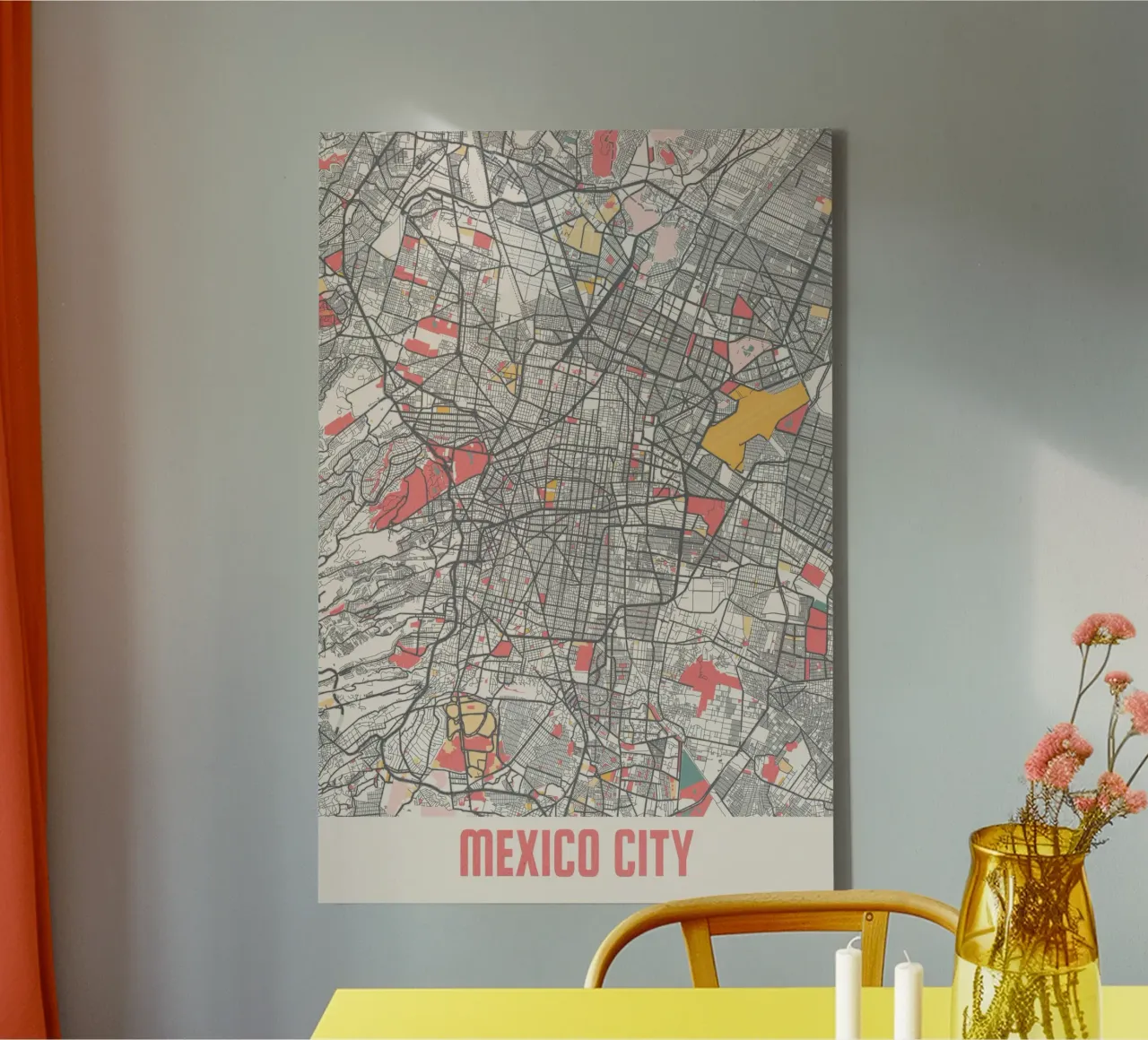 Stadsplattegrond van Mexico-stad in pastelkleuren - Stedelijk ontwerp canvas met Baklijst van MOOODZART