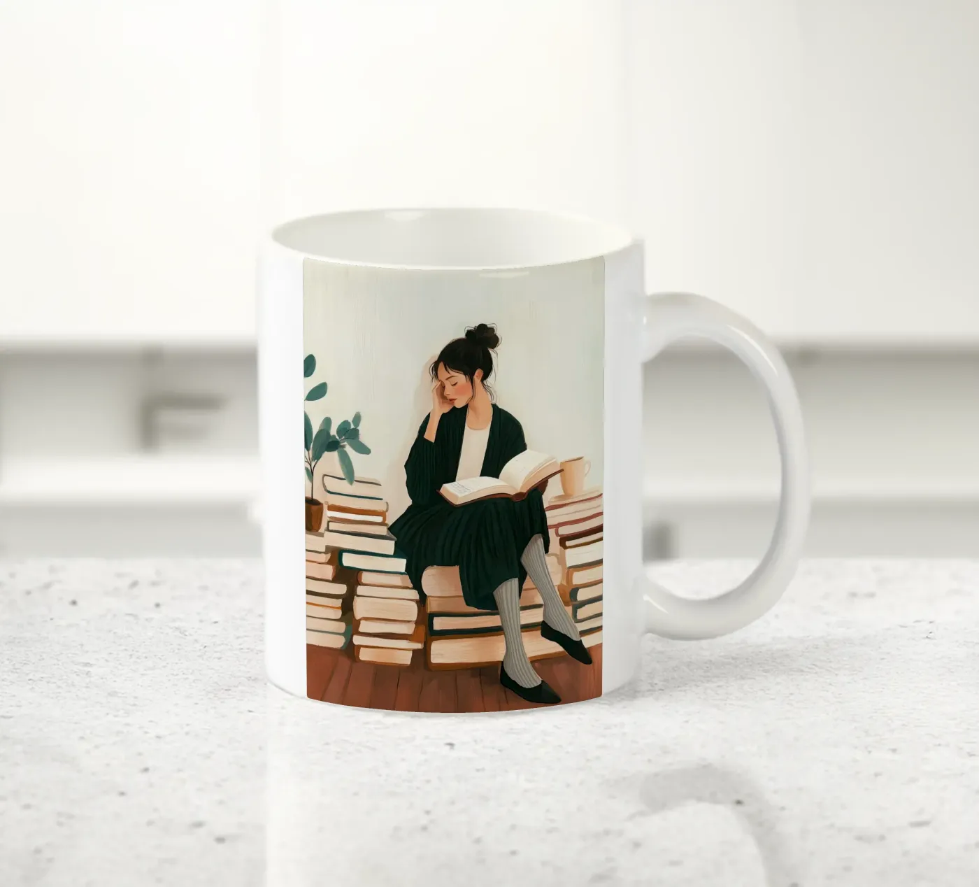Quiet Reader ceramic mug by Freya