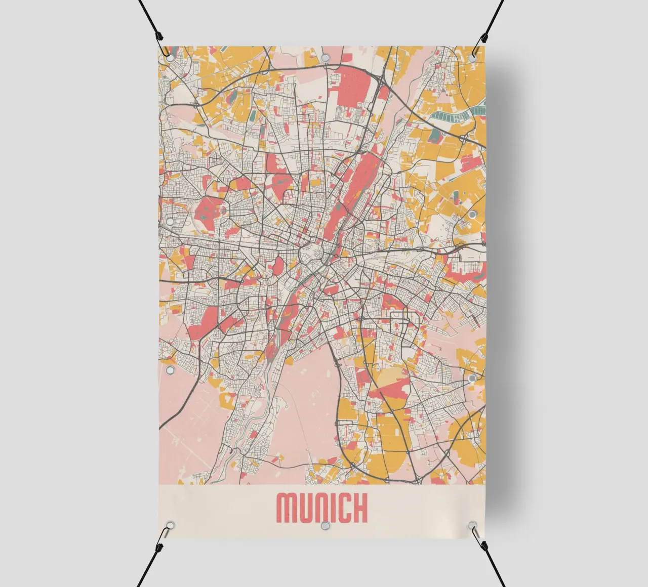 Mappa della città di Monaco di Baviera - Design creativo in morbidi colori pastello telo in pvc da MOOODZART