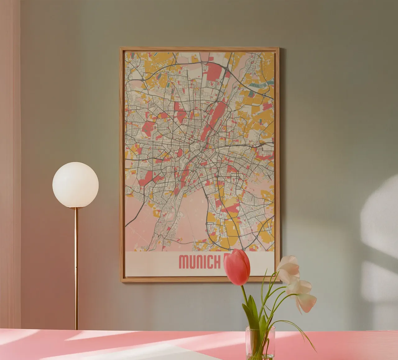 Mappa della città di Monaco di Baviera - Design creativo in morbidi colori pastello pannello forex da MOOODZART