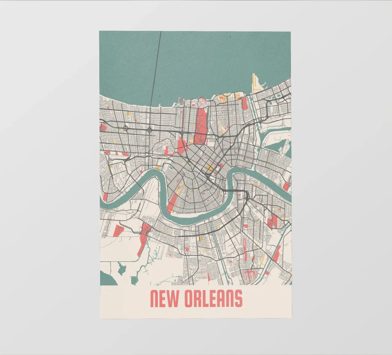 Mappa della città di New Orleans - Design creativo con colori pastello pellicola backlit da MOOODZART