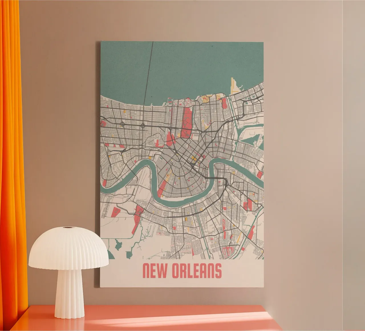 Mappa della città di New Orleans - Design creativo con colori pastello tela con Cornice a cassetta da MOOODZART