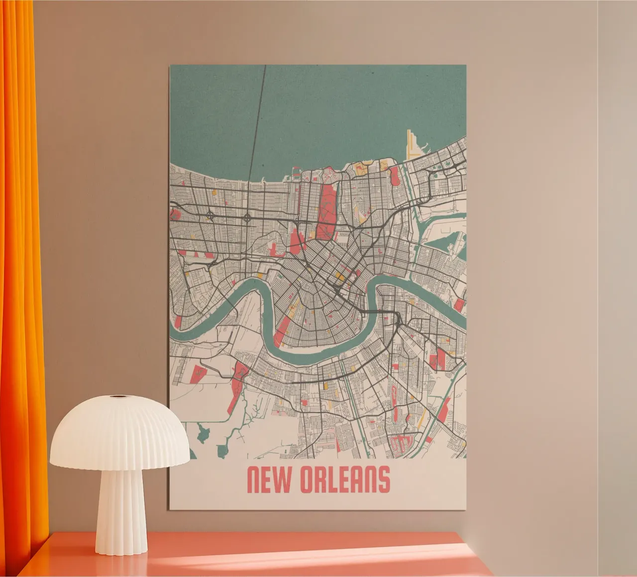 Mappa della città di New Orleans - Design creativo con colori pastello poster con telaio in alluminio da MOOODZART