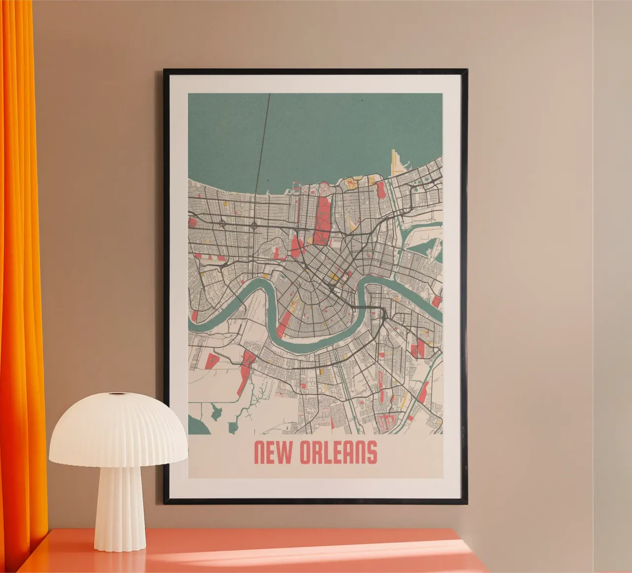 Mappa della città di New Orleans - Design creativo con colori pastello poster con telaio in alluminio da MOOODZART