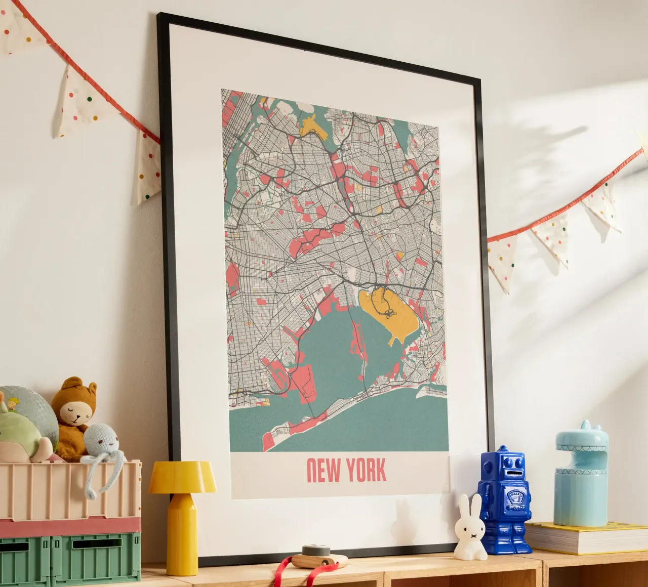 Mappa della città di New York - Design moderno in colori pastello carta hahnemühle da MOOODZART
