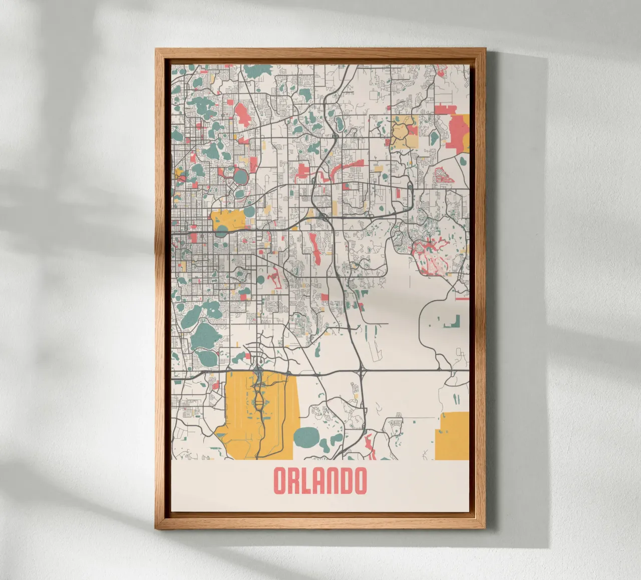 Orlando stadsplattegrond - Stijlvol ontwerp in zachte pastelkleuren canvas met Baklijst van MOOODZART