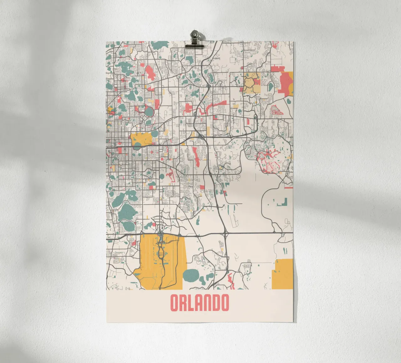 Mappa della città di Orlando - Design elegante in morbidi colori pastello poster con telaio in alluminio da MOOODZART