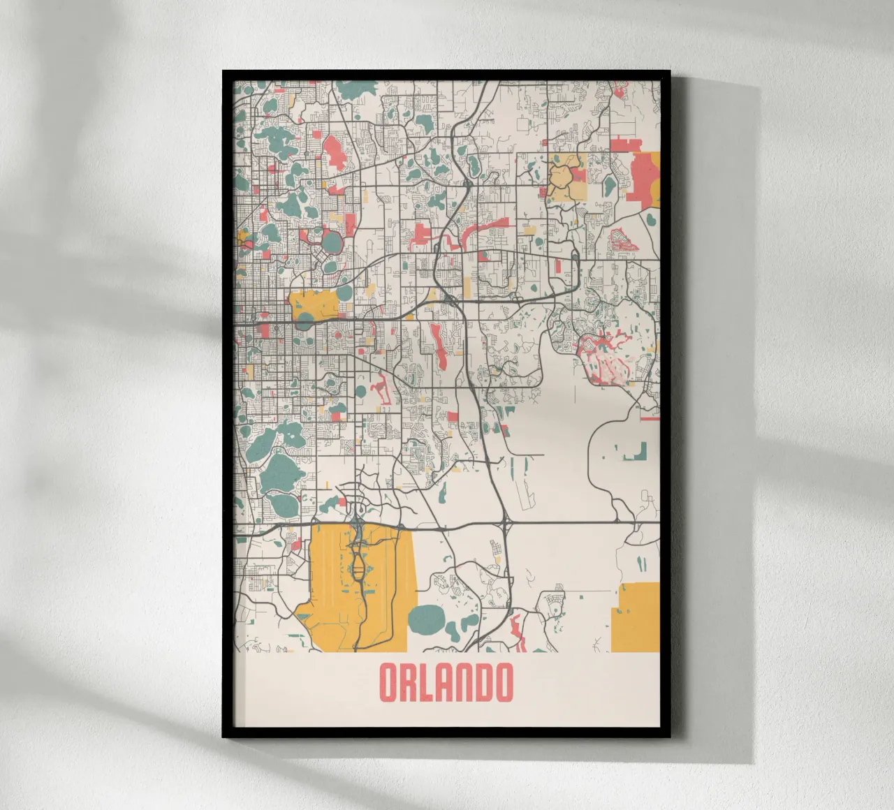 Mappa della città di Orlando - Design elegante in morbidi colori pastello poster con telaio in alluminio da MOOODZART