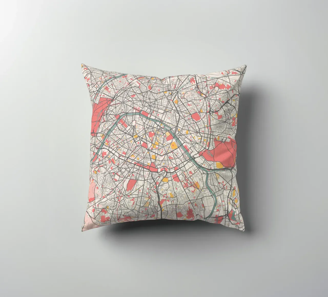 Paris city map - Elegant design in soft pastel colours decorative cushion by MOOODZART