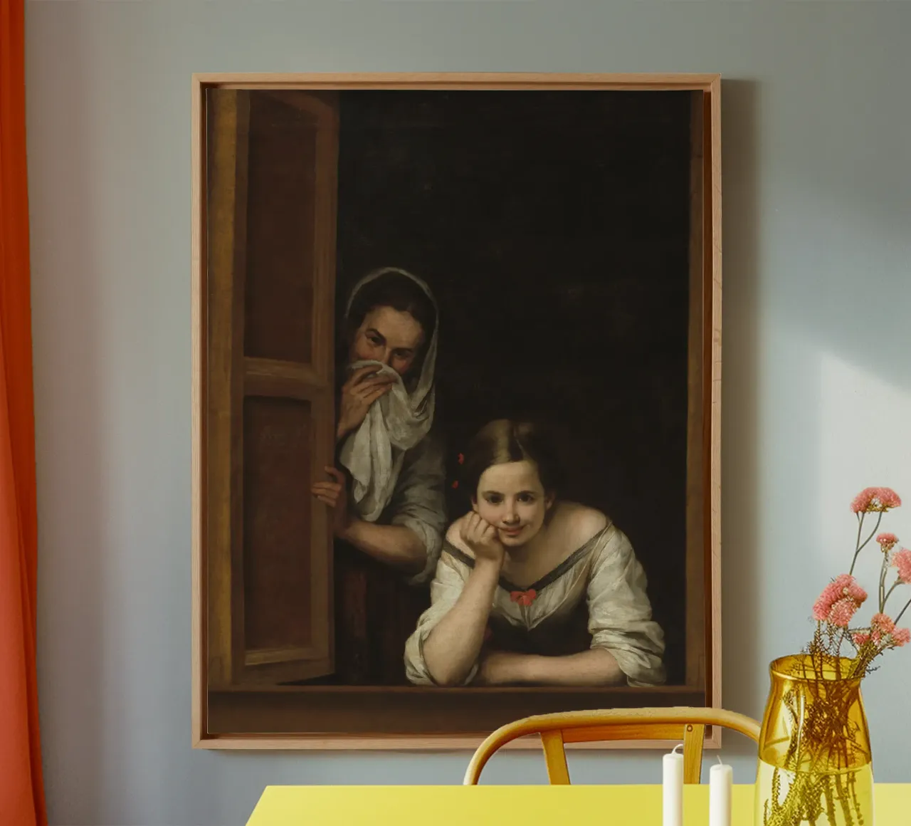 Bartolome Esteban Murillo - Twee vrouwen bij een raam canvas met Baklijst van Timeless Artworks