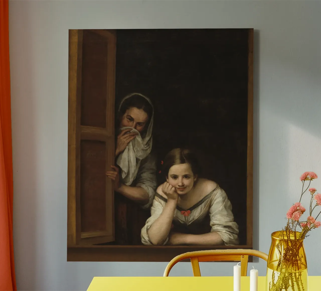 Bartolome Esteban Murillo - Twee vrouwen bij een raam canvas met Baklijst van Timeless Artworks
